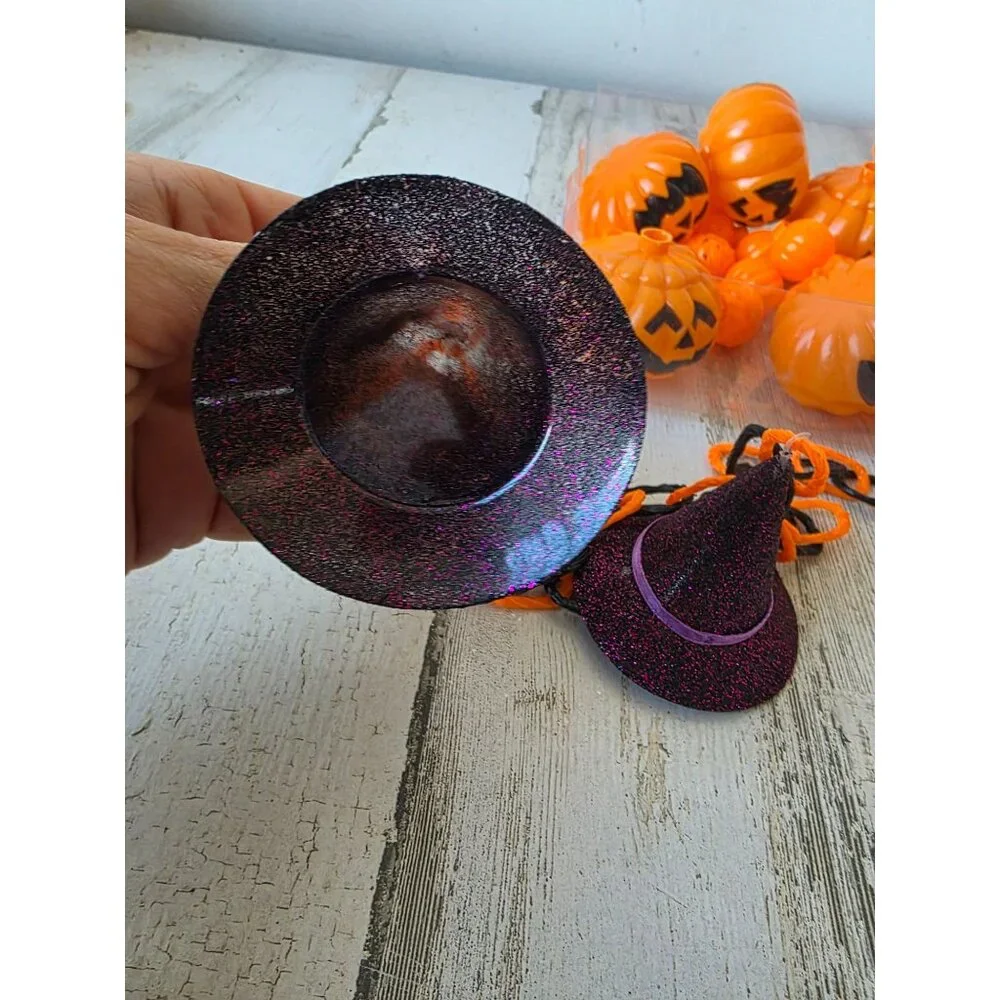 Vintage plastic string light blow mold pumpkin Halloween jack o'lantern witch ha